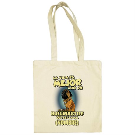 Bolsa de tela la vida es mejor con un perro raza Bullmastiff que se llama personalizable con nombre