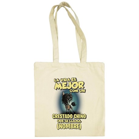 Bolsa de tela la vida es mejor con un perro raza Crestado Chino que se llama personalizable con nombre