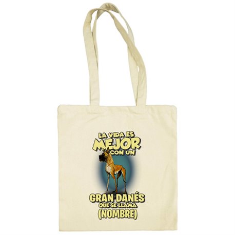 Bolsa de tela la vida es mejor con un perro raza Gran Danés que se llama personalizable con nombre