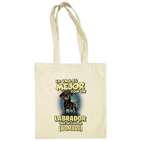 Bolsa de tela la vida es mejor con un perro raza Labrador negro que se llama personalizable con nombre