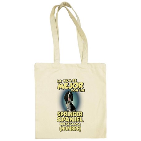 Bolsa de tela la vida es mejor con un perro raza Springer Spaniel negro que se llama personalizable con nombre