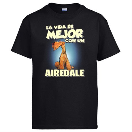 Camiseta la vida es mejor con un perro de raza Airedale marrón