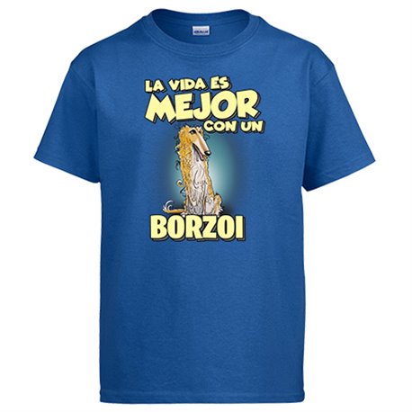 Camiseta la vida es mejor con un perro de raza Borzoi canela