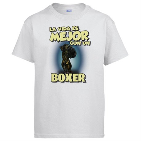 Camiseta la vida es mejor con un perro de raza Boxer atigrado