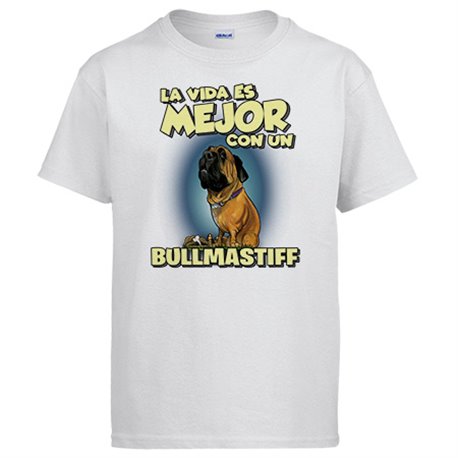 Camiseta la vida es mejor con un perro de raza Bullmastiff