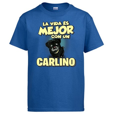 Camiseta la vida es mejor con un perro de raza Carlino negro