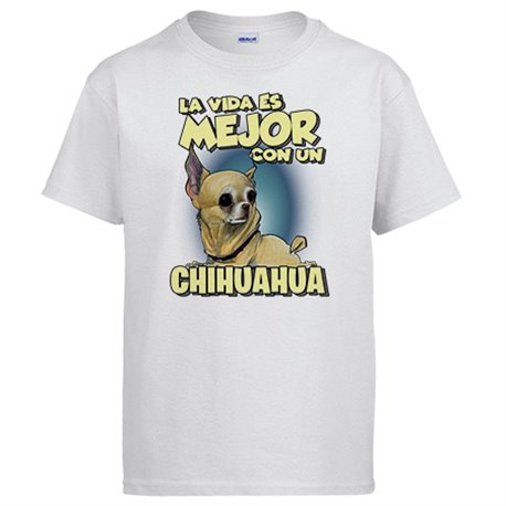 Camiseta la vida es mejor con un perro de raza Chihuaha canela