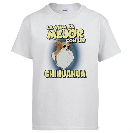 Camiseta la vida es mejor con un perro de raza Chihuaha de pelo largo