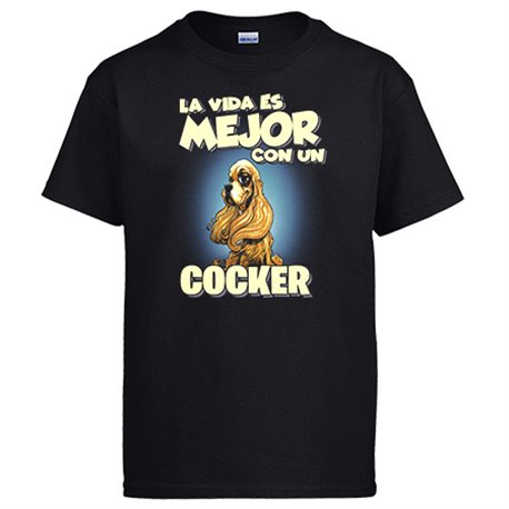 Camiseta la vida es mejor con un perro de raza Cocker