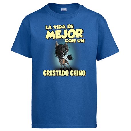 Camiseta la vida es mejor con un perro de raza Crestado Chino
