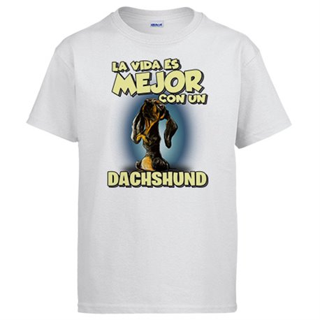 Camiseta la vida es mejor con un perro de raza Dachshund negro