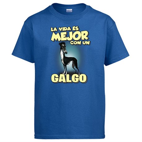 Camiseta la vida es mejor con un perro de raza Galgo negro