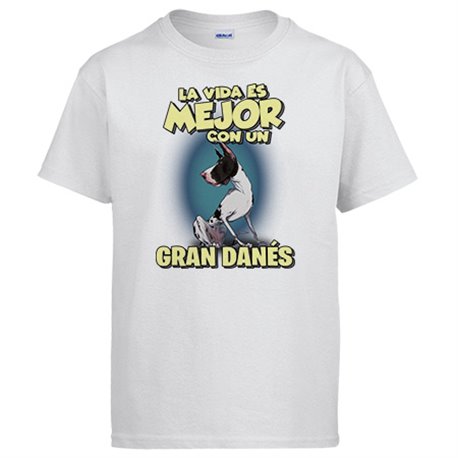 Camiseta la vida es mejor con un perro de raza Gran Danés arlequín