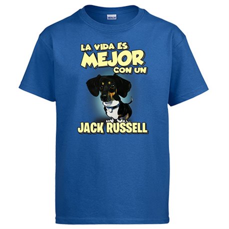 Camiseta la vida es mejor con un perro de raza Jack Russell negro