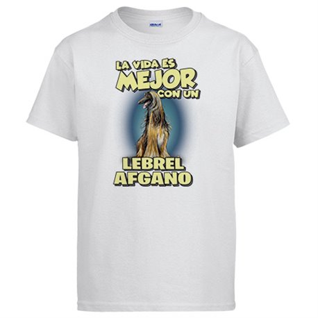 Camiseta la vida es mejor con un perro de raza Lebrel Afgano