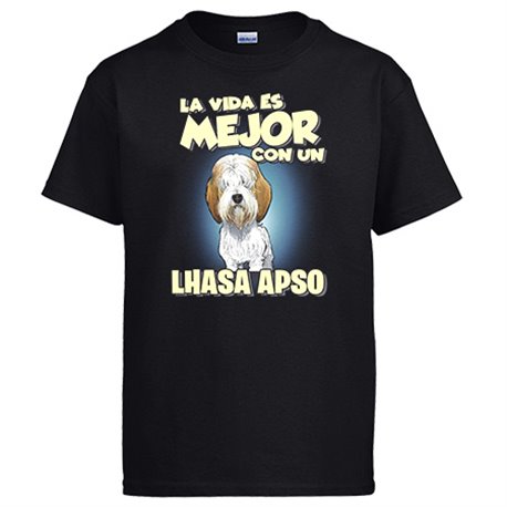 Camiseta la vida es mejor con un perro de raza Lhasa Apso