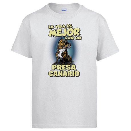 Camiseta la vida es mejor con un perro de raza Presa Canario