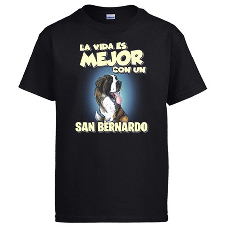 Camiseta la vida es mejor con un perro de raza San Bernardo