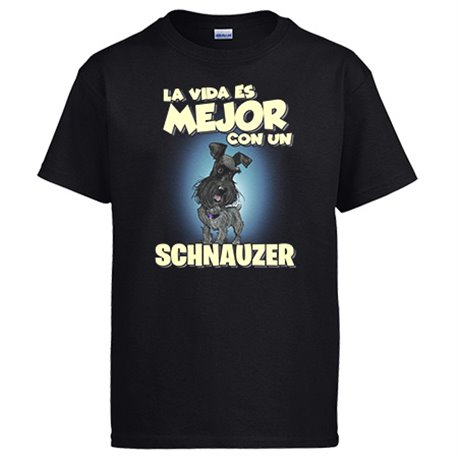 Camiseta la vida es mejor con un perro de raza Schnauzer negro