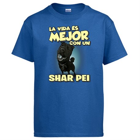 Camiseta la vida es mejor con un perro de raza Shar Pei negro