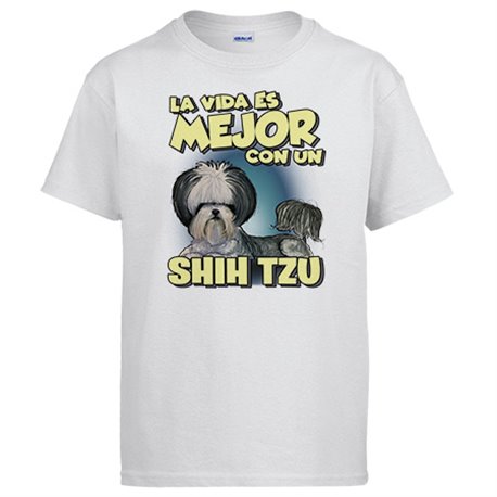 Camiseta la vida es mejor con un perro de raza Shih Tzu