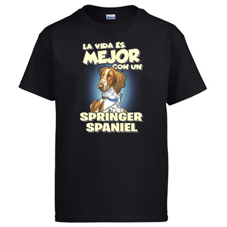 Camiseta la vida es mejor con un perro de raza Springer Spaniel