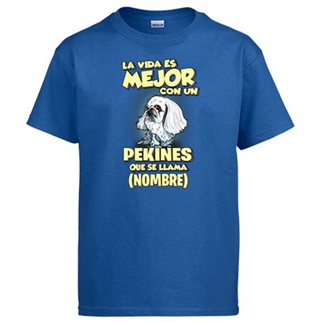 Camiseta la vida es mejor con un perro mascota Pekines blanco que se llama personalizable con nombre
