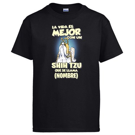 Camiseta la vida es mejor con un perro raza Shih Tzu mascota que se llama personalizable con nombre