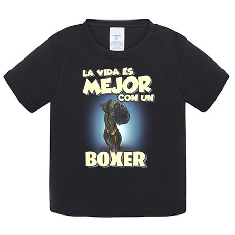 Camiseta bebé la vida es mejor con un perro de raza Boxer atigrado