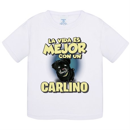 Camiseta bebé la vida es mejor con un perro de raza Carlino negro