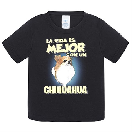 Camiseta bebé la vida es mejor con un perro de raza Chihuaha de pelo largo