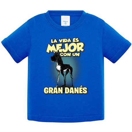 Camiseta bebé la vida es mejor con un perro de raza Gran Danés negro