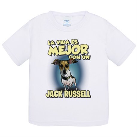 Camiseta bebé la vida es mejor con un perro de raza Jack Russell