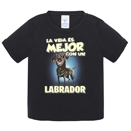 Camiseta bebé la vida es mejor con un perro de raza Labrador negro