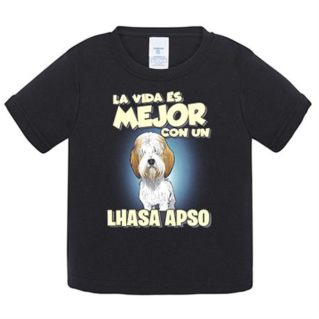 Camiseta bebé la vida es mejor con un perro de raza Lhasa Apso