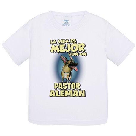 Camiseta bebé la vida es mejor con un perro de raza Pastor Alemán