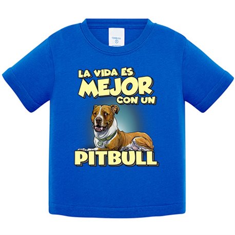 Camiseta bebé la vida es mejor con un perro de raza Pitbull