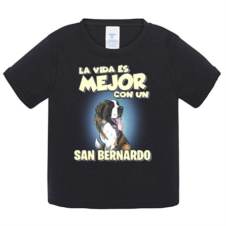 Camiseta bebé la vida es mejor con un perro de raza San Bernardo