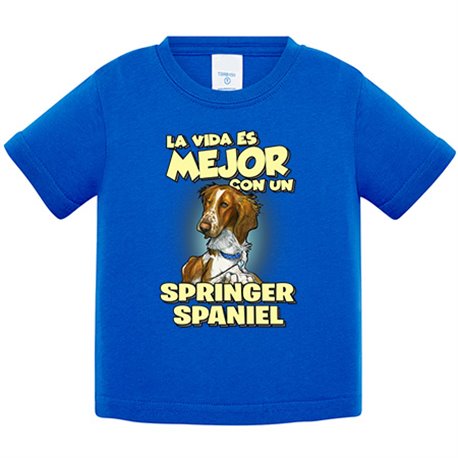 Camiseta bebé la vida es mejor con un perro de raza Springer Spaniel