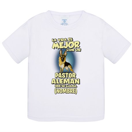 Camiseta bebé la vida es mejor con un perro mascota Pastor Alemán marrón y negro que se llama personalizable con nombre