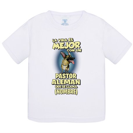 Camiseta bebé la vida es mejor con un perro mascota Pastor Alemán que se llama personalizable con nombre
