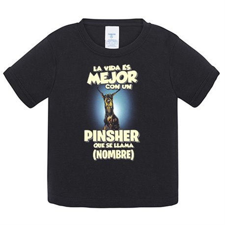 Camiseta bebé la vida es mejor con un perro mascota Pinsher que se llama personalizable con nombre
