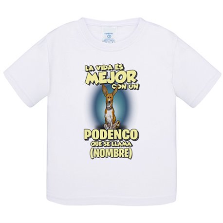Camiseta bebé la vida es mejor con un perro mascota Podenco que se llama personalizable con nombre