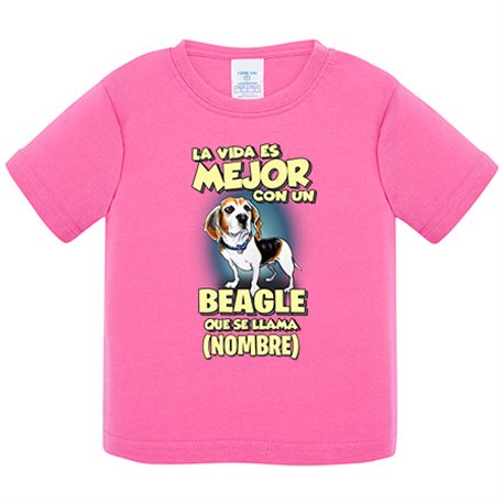 Camiseta bebé la vida es mejor con un perro raza Beagle que se llama personalizable con nombre