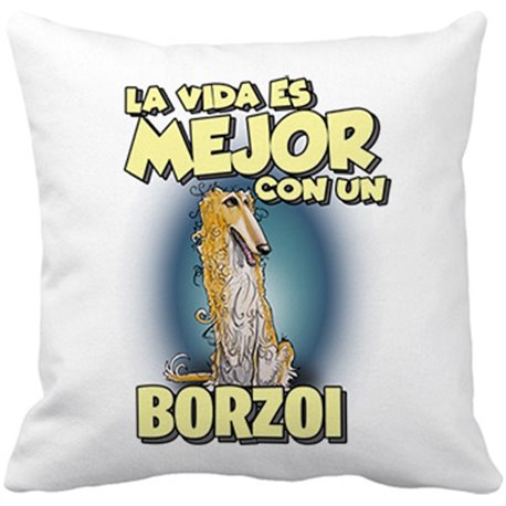 Cojín con relleno la vida es mejor con un perro de raza Borzoi canela