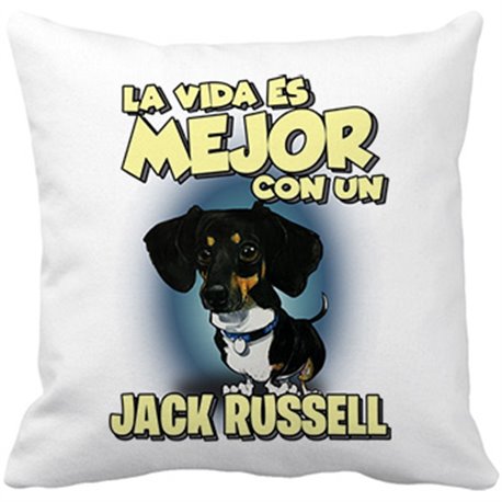 Cojín con relleno la vida es mejor con un perro de raza Jack Russell negro