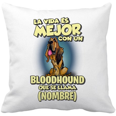 Cojín con relleno la vida es mejor con un perro raza Bloodhound que se llama personalizable con nombre