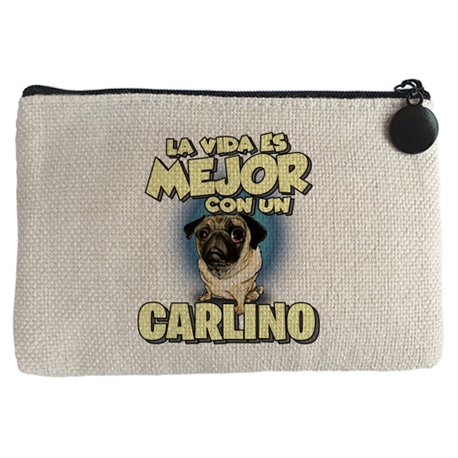 Monedero la vida es mejor con un perro de raza Carlino