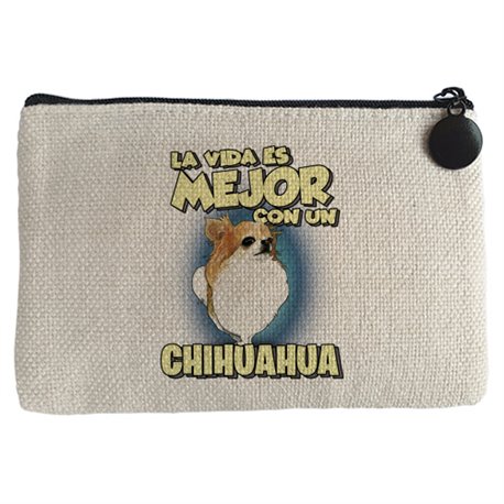 Monedero la vida es mejor con un perro de raza Chihuaha de pelo largo