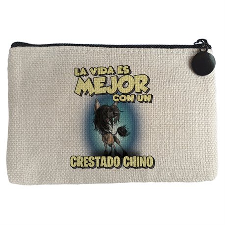 Monedero la vida es mejor con un perro de raza Crestado Chino